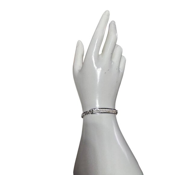 Christian Dior Silver-Tone Chain Bracelet With Crystal Embellished Bar & Secure - Picture 6 of 11
